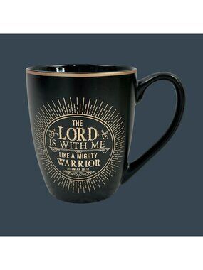 Christian Art Gifts Religious Coffee Mug 10 Oz "The Lord Is With Me" Black Gold